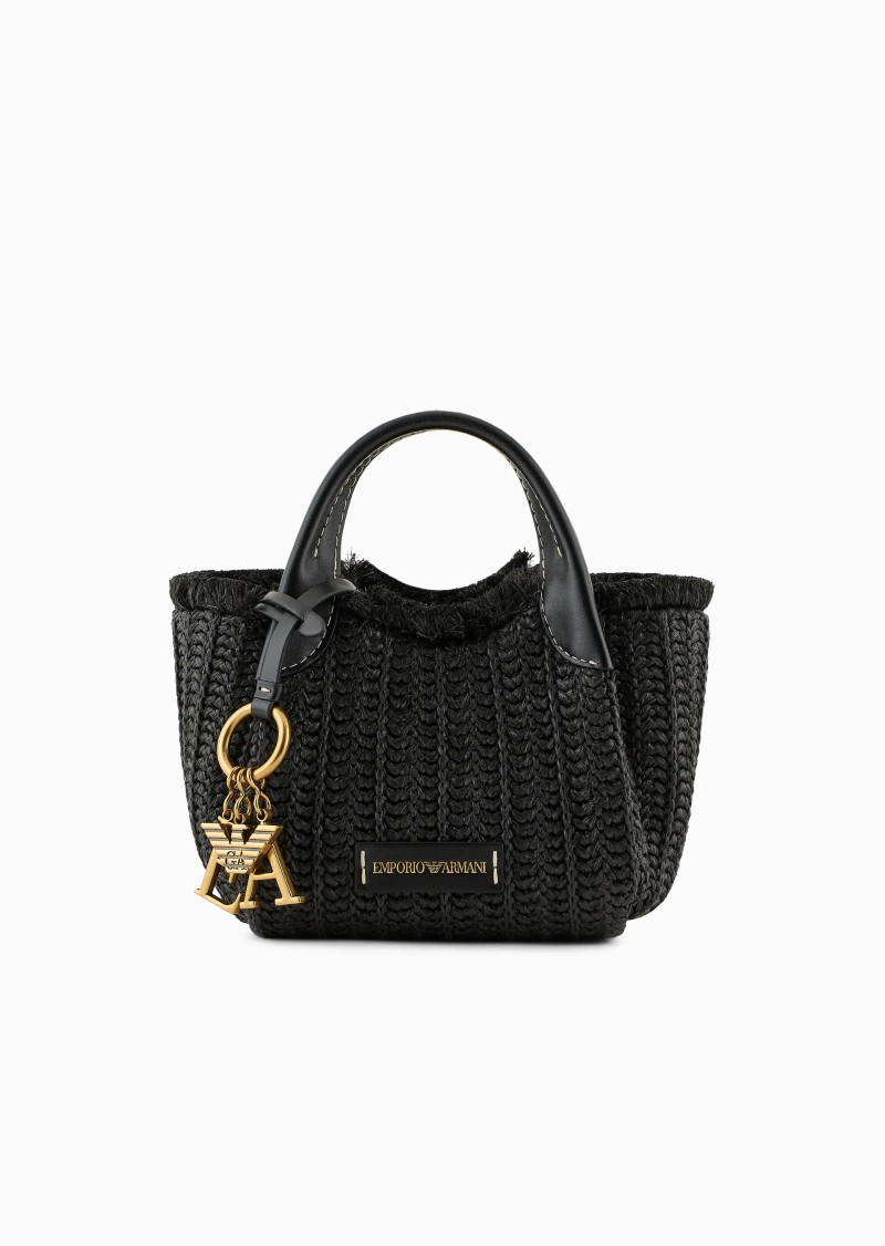 PETIT SAC CABAS EN PAILLE TRESSÉ NOIR EMPORIO ARMANI