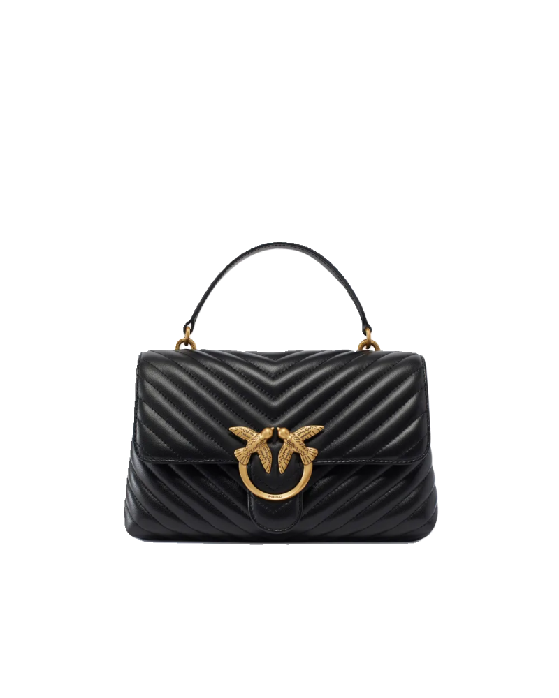 SAC PORTÉ MAIN CLASSIC LADY LOVE BAG PUFF CHEVRON NOIR/DORÉ PINKO