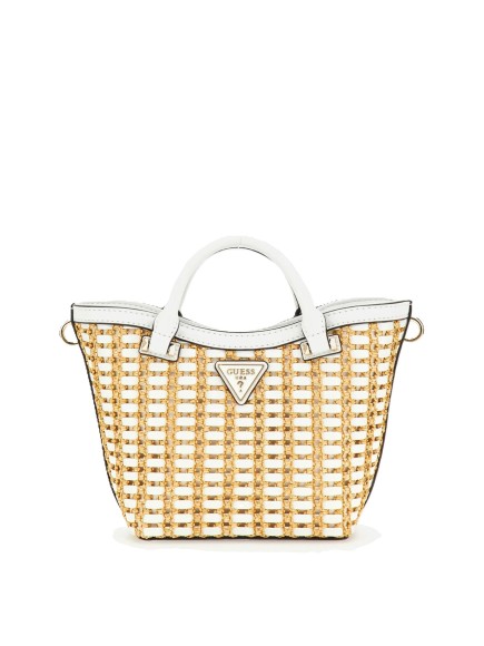 MINI SAC À MAIN ATALIA RAPHIA NATUREL/BLANC GUESS