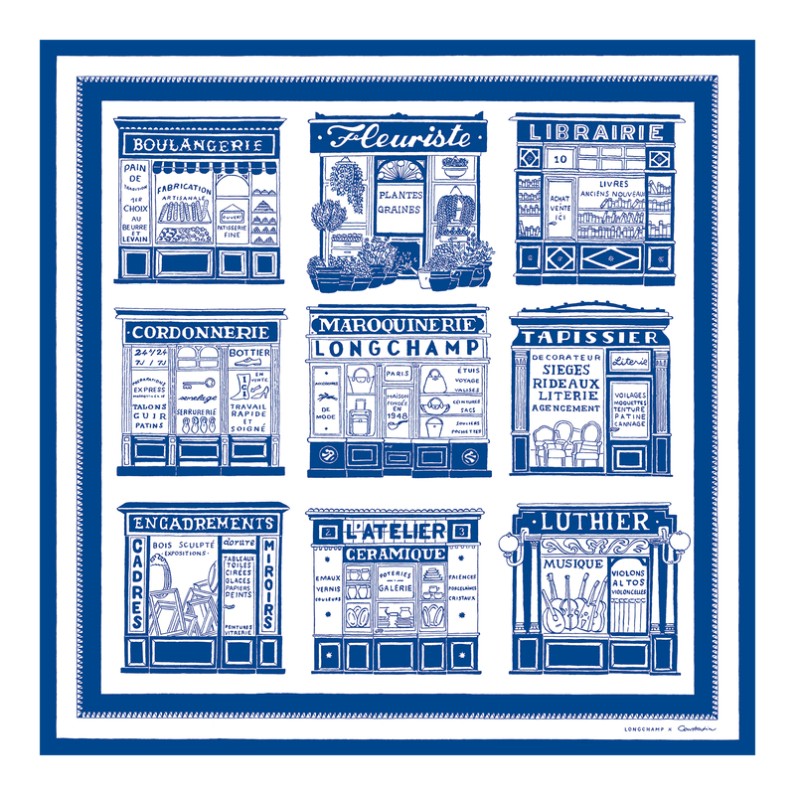 CARRÉ DE SOIE 70CM LES ARTISANTS  DE PARIS LONGCHAMP COBALT