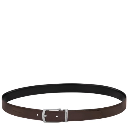 LONGCHAMP COFFRET CEINTURE RÉVERSIBLE HOMME DELTA BOX NOIR ET MOKA