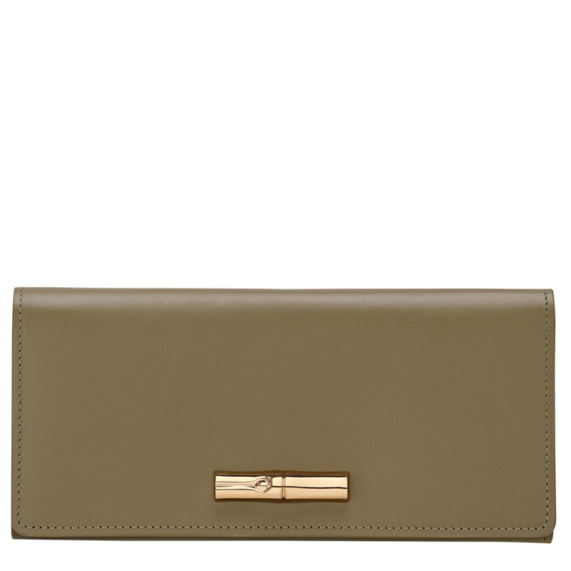 LONGCHAMP LE ROSEAU SLEEK PORTEFEUILLE LONG À RABAT OLIVE