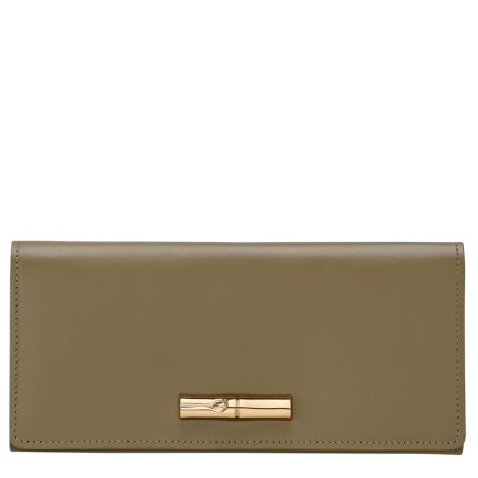LONGCHAMP LE ROSEAU SLEEK PORTEFEUILLE LONG À RABAT OLIVE